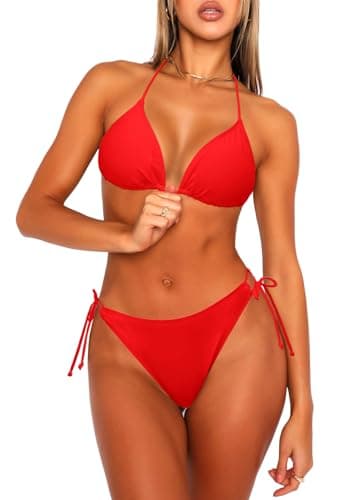 Image of Navneet Women 2 Piece Bikini Sets Push Up Triangle Bikini Top Sexy Cheeky Bikinis Bottoms Beach Swimsuit Swimming Costume Red M