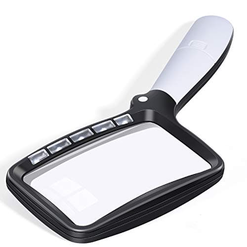 Image of Kaome Rectangular Magnifying Glass with Light Magnifier Large Foldable Handheld 5 LED, 2 Dimming Modes, 2X Magnifying Reading for Seniors Low Vision Books Pages Magazines Newspapers Maps Jewelry