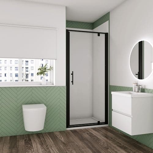 Image of Shower Enclosure Pivot Shower Door 800x1850mm Matt Black Frame