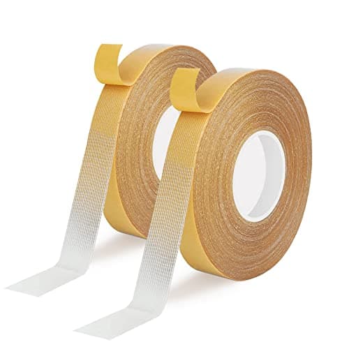 Image of KEYRI 2 Rolls 0.6inch x 66ft Double Sided Heavy Duty Super Sticky Fabric Tape - Clear Adhesive for Carpet, Wall, Floor, Mat, Craft - Wide Mounting (2 Rolls)