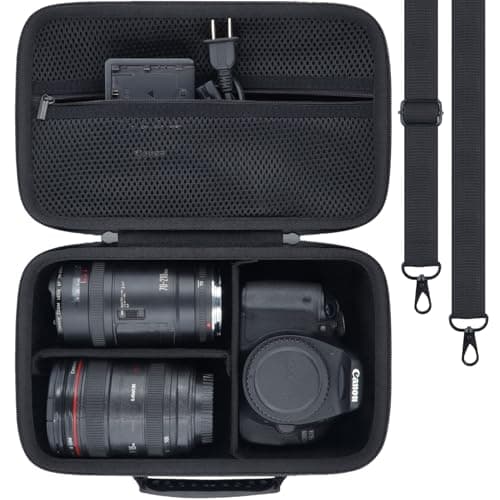 Image of Khanka for Canon EOS Rebel 2000D/4000D/1300D/R50/R100/R5/R7/R8/R6 Mark II/250D DSLR Camera Hard Carrying Case,Travel Protective Cover for Canon EOS Camera and 18-55mm/18-45mm Lens,Case Only (Black)