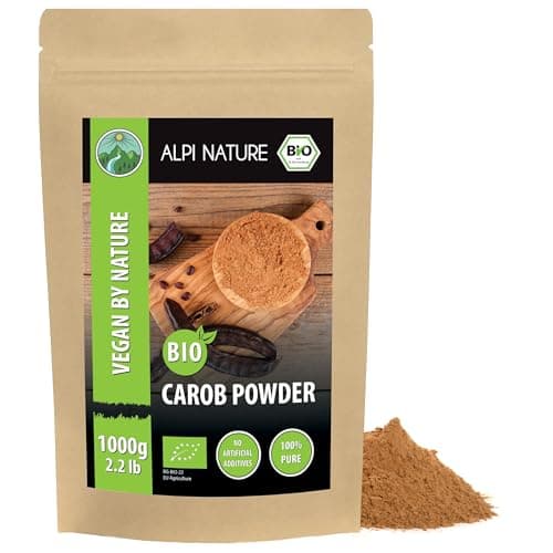 Image of Alpi Nature Organic Carob Powder 1kg 2.2 lb, Dried and Ground Carob Pods, Natural Sweetener for Baking