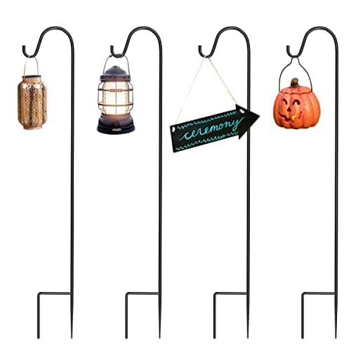 Image of COSANSYS Shepherds Crooks for Lanterns, 4 Pack 100cm/39.37” Heavy Duty Shepherds Hooks for Lanterns with Metal Stake Base. Shepherds Hook Hanging Basket Bracket, Wedding Decorations, Black
