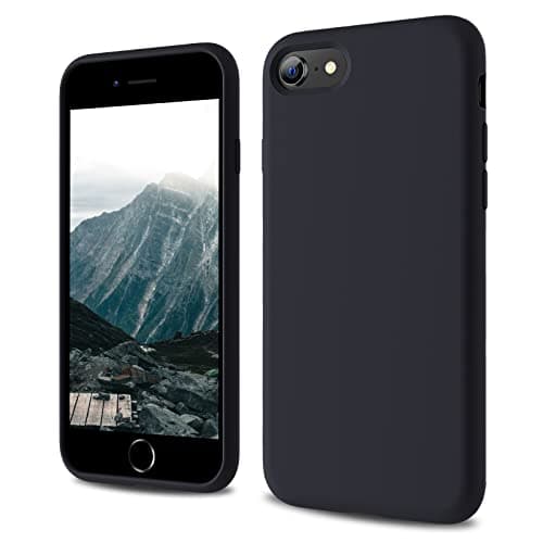 Image of CALOOP Designed for iPhone SE Case 2020/2022, iPhone 8/7 Case, Liquid Silicone Full Body Protective Covered Silky-Soft Anti-Scratch Gel Rubber Slim Shockproof Cover 4.7 inch, Black