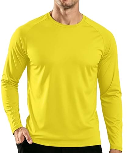 Image of SMENG Men's UV Protection UPF 50+ Long Sleeve T-Shirt Outdoor Hiking Walking Tee Rash Guard Surfing Tshirt Yellow M
