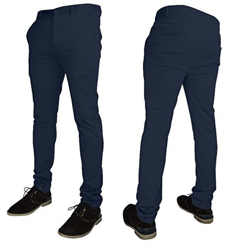 Image of Mens Skinny Stretch Chino Trouser Slim Fit Jeans Pant Cotton Spandex Bottom All Waist Sizes Black Grey Navy Khaki (38W x 30L, Navy)