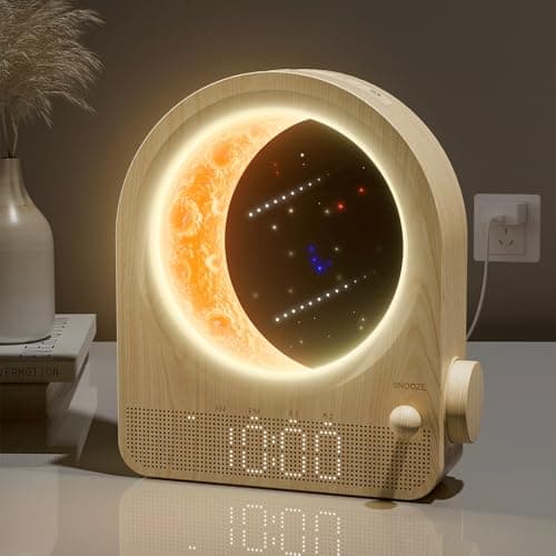 Image of blonbar Sunrise Alarm Clocks for Bedrooms, Stepless Dimmable Moon Lamp Dual Alarm Clock with 12Levels Volume for Heavy Sleepers, 10 Natural Sounds with 30/60/90mins Timer, Gifts for Women
