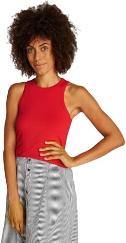 Image of Tommy Hilfiger Women’s Slim Rib Stretch Tank Top, Red (Primary Red), XS