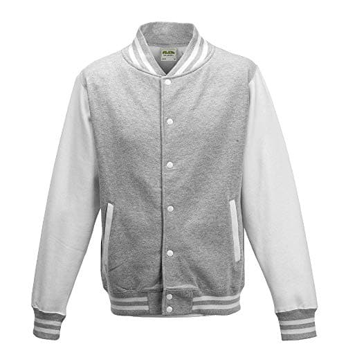 Image of Just Hoods Varsity Jacket Unisex College Jacket, Womens Men Unisex, College Jacke 'Varsity Jacket', Heather Grey/White, S
