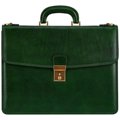 Image of Time Resistance Leather Briefcase - Full Grain Leather Attache Case Handmade Laptop Bag (Green)