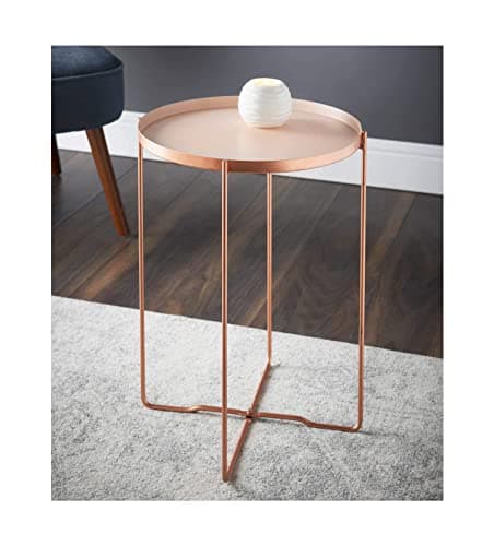 Image of spot on dealz® Round Side End Table Blush Removable Coffee Tray Table With Copper Legs Small Side Table Bedside Living Room Furniture Kitchen Home Decor