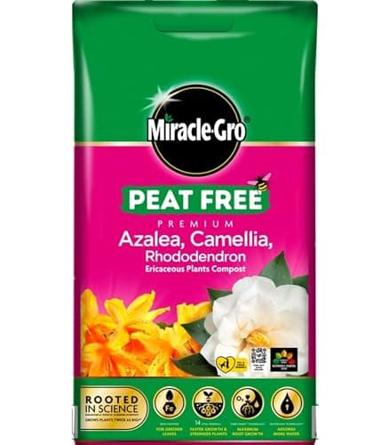 Image of Miracle-Gro Peat Free Azalea Camellia Rhododendron Ericaceous Potting Compost 10L Bag