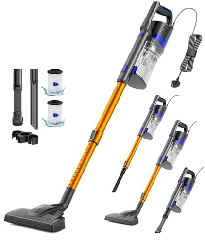 Image of VACTechPro Corded Vacuum Cleaner, Powerful 680W/60Kpa, Lightweight 3-in-1 Stick Vacuum with 800ML Dustbin, Double Handle Design Upright Handheld Vacuum for Hardwood, Pet Hair, Carpets