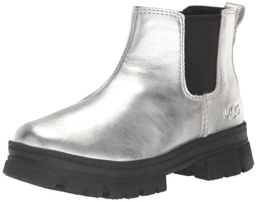 Image of UGG Unisex-Child Ashton Chelsea Leather Boot, Silver Metallic, 6 US Big Kid