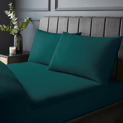 Image of Silentnight Pure Cotton Fitted Sheet - Cool Soft Touch 200 Thread Count - Extra Deep 40cm Bed Mattress Sheet - Breathable 100% Cotton - Elasticated Corners, Machine Washable, Teal Green, Double