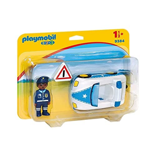 Image of Playmobil 9384 1.2.3 Police Car with Trailer Hitch, Fun Imaginative Role-Play, PlaySets Suitable for Children Ages 4+