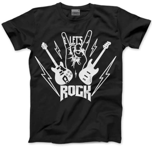 Image of Kids Rockstar Tshirt - Childrens Let's Rock! Guitar Band Kid T-Shirt Rock Star Day Top Rock N Roll Unisex School Tee - 7-8 Years Black