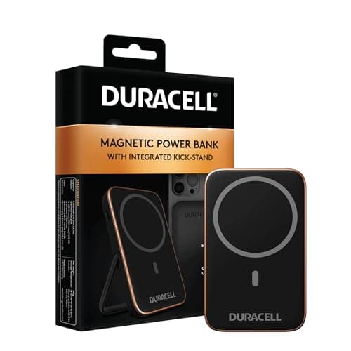 Image of Duracell Magnetic Power Bank 5000mAh – MagSafe Compatible Wireless Portable Charger with USB-C Fast Charging, Built-In Kickstand, Slim External Battery Pack for iPhone, Samsung & AirPods