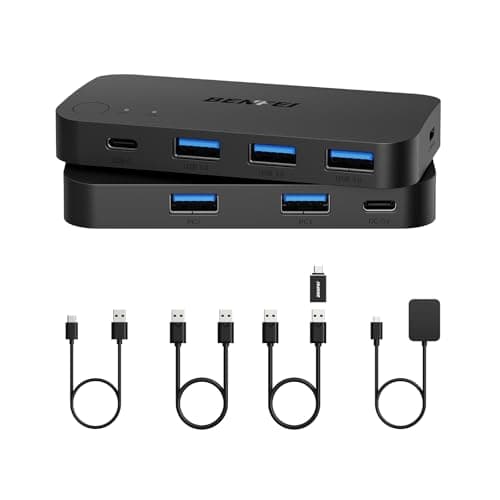 Image of BENFEI USB 3.0 Switch, USB Switcher 2 Computers Share 3*USB 3.0 and 1*USB C with Remote control for PC Mouse Keyboard Printer Scanner, USB KVM Switch Selector Compatible with Windows, Mac, Linux