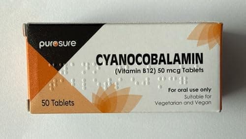 Image of PuroSure Vitamin B12 Tablets – High Strength - 400 Tablets (1 Year+ Supply) – Cyanocobalamin B12 50mcg Supplement - Contributes to The Reduction of Tiredness and Fatigue
