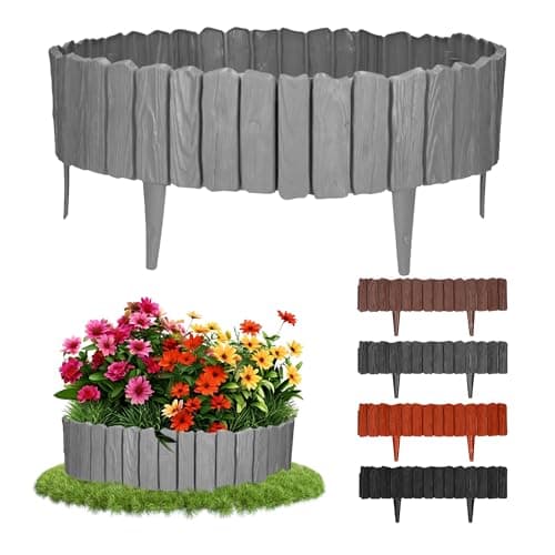 Image of GARDENIX Graphite Edging - 2.3m/7.4ft Flexible Garden Edging for Flower Beds, Lawn, Patio & Pavement - Easy Install border, No Digging, Weather-Resistant Plastic, Wood Effect Garden Fence