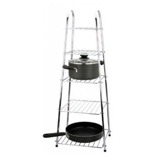 Image of 5 TIER CHROME SAUCEPAN POT FRYING PAN STAND KITCHEN