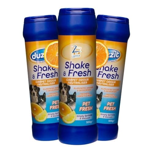 Image of Zopper Carpet Odour Neutraliser Powder 3 x 500g Pet Fresh Lemon Scent Shake & Fresh Eliminates Dog, Cat & Urine Smells, Rug Deodoriser