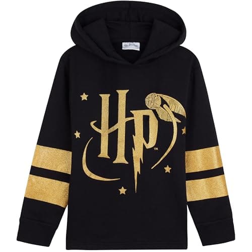 Image of Harry Potter Girls Hoodie, Soft Cosy Hogwarts Hooded Sweatshirt - Gifts for Girls (Black/Gold, 13-14 Years)