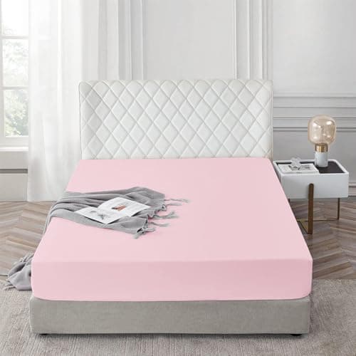Image of AR Ware Double Fitted Sheet 100% Egyptian Cotton 300 TC, Breathable Deep Fitted Sheets Double Bed, Hotel Quality 30 Cm Fitted Bed Sheets (Blush)