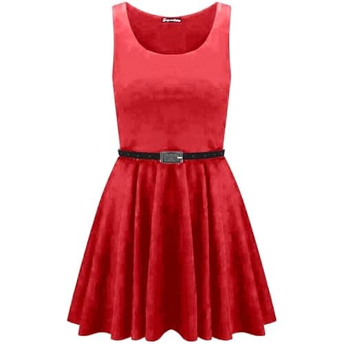 Image of Prime fashions- Plain Skater Frill Round Collar Dress for Women- Sleeveless – Casual - Short- Modern Fashion- Without Belt – M-L- Red