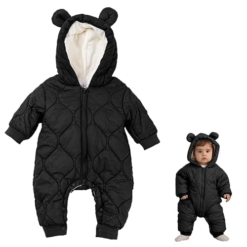 Image of Baby Girls Boys Snowsuit Newborn Winter Hooded Romper Jumpsuit Coat Clothes Outwear Onepiece Hoodies Toddler Black 6-9 Months