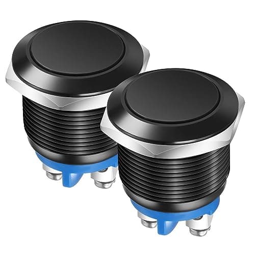 Image of Gebildet 2pcs 22MM Momentary Push Button Switch IP65 waterproof Aluminium Alloy Shell 3A/12V 24V 36 DC 110V 250VAC 1NO SPST Screw Terminal (Black Shell)