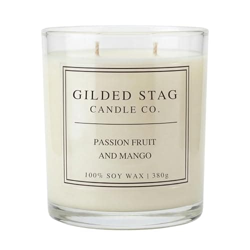 Image of Gilded Stag Scented Candle - Passion Fruit & Mango - Large 2 Wick Soy Wax Candle - Luxury Home Décor Fragrance & Gifts for Women - 50 Hours Burn, 50cl Glass Jar