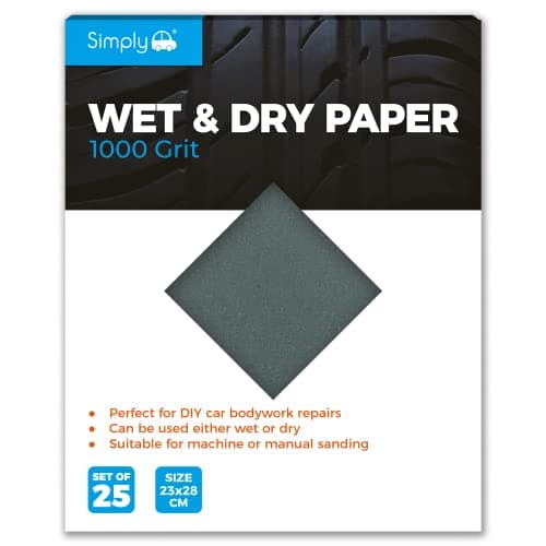Image of Simply WD1000 Wet & Dry Polishing Paper 1000 Grit, Pack of 25, 230mm x 280mm, Perfect for DIY Car Bodywork Repairs, Machine, Manual Sanding, Furniture and Home Improvement