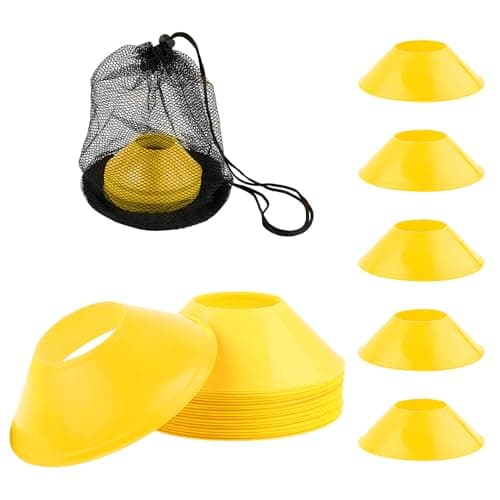 Image of 25pcs Soccer Cones for Sports Training, Mini Football Cones with Mesh Bag, Flexible Agility Practice Cones Drills Training Plastic Cones for Basketball Running Sports Games Kids Skating(Yellow)