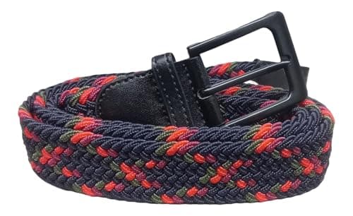 Image of SoBo LEATHER Stretchy Belts for Men & Women, 6 Colours, Elastcated Belt, Braided Belts, Unisex, Waist 28-44 inch (Black & Red, M/L)