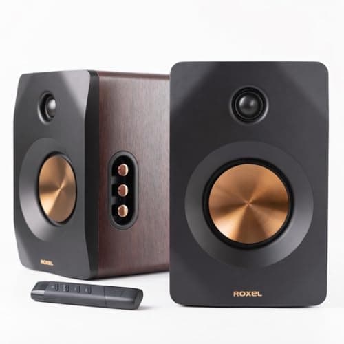 Image of Roxel Nova 2 Active Bookshelf Speakers – 100W RMS, Wireless Bluetooth 5.4, HDMI ARC, Optical Input, 3m Cable – Dynamic Sound for Movies, Music, Office & Home Theater (Walnut)