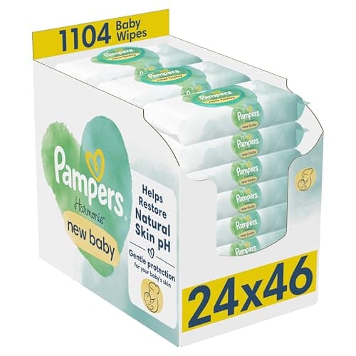 Image of Pampers Harmonie New Baby Wipes Plastic Free 24 Packs of 46 Wipes, 1104 Baby Wet Wipes, Help Restore Natural Skin pH