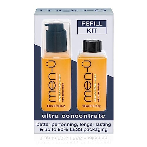 Image of men-ü HEALTHY FACIAL WASH REFILL STARTER KIT, Up to 530 Washes, Ultra-Concentrate Healthy Face Cleanser, Facial Cleansing for Men Before or After Shaving, 100 ml Bottle + 100 ml Refill