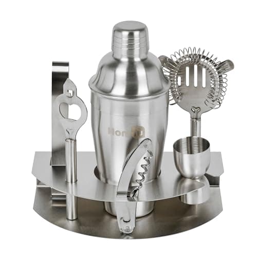 Image of Homiu Cocktail Set Deluxe 8 Piece with Table Stand, Premium Bartender Kit with Recipe Book Stainless Steel Bar Gift