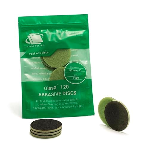 Image of Glass Polish 2 inch (50mm) 180 Grit Pack of 5 Sanding Discs for Rotary Polisher - Foam Backed Silicon Carbide Abrasive P180 - GP14203