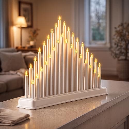 Image of HomeZone Marco Paul White Christmas LED Candle Bridge Decoration Light Up Christmas Table Centrepiece Decor 33 Warm White Lights for Indoor Battery Operated Xmas Window Ornament for Indoor