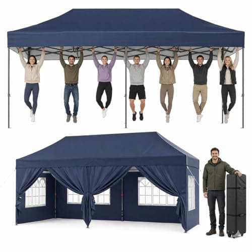 Image of Aoxun Pop Up Gazebo 3m x 6m with Sides, Waterproof Outdoor Canopy with Wheeled Carrybag,6 Weight Bags, 8 Stakes and 4 Ropes, Heavy Duty Instant Shelter for Garden Party BBQ, Blue