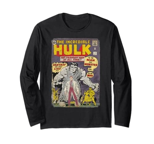 Image of Marvel The Incredible Hulk Classic Retro Comic Book Long Sleeve T-Shirt