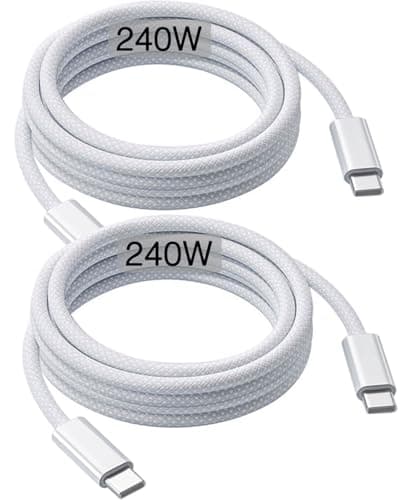 Image of 240W USB-C Charge Cable 2m [2-Pack], 6ft USB C to USB C Cable,Fast Charging Cord for Macbook Pro/Macbook Air,iPad Pro 12.9/Air 5th/4th/Mini 7th/6th/IPad 10/11,iPhone 17/16/15/17e/16e/Pro Max/Plus Lead