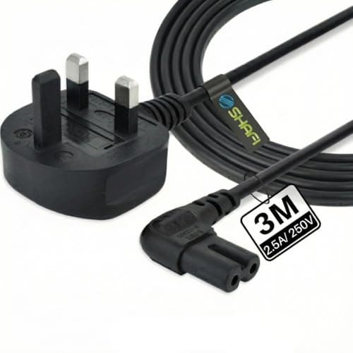 Image of SHAFI® Figure 8 Power Lead 3M - 2-Pin 90 Degree Angle IEC C7 Universal UK Plug - Compatible with PS5, Xbox Series X, Smart LED TV, Samsung, LG, Sony