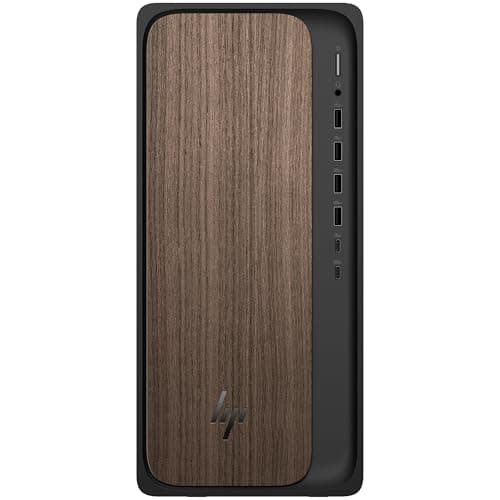 Image of HP OmniDesk AI Tower Desktop PC | Intel® Core™ Ultra 7 265 Processor | 16GB DDR5 RAM | 1TB SSD | Intel® Graphics | Windows 11 Home | Dark Wood and Jack Black | M03-0003sa