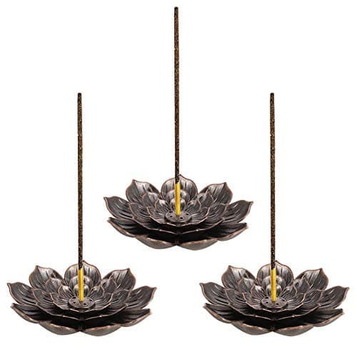 Image of umorismo 3 pieces Retro Lotus Holder Brass Incense Holder Lotus Stick Incense Burner and Cone Incense Holder 6 Incense Holes with Detachable Ash Catcher for Home Office