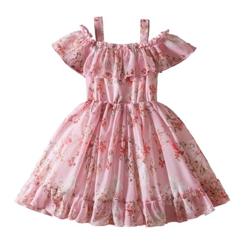 Image of NNJXD Little Baby Girl Floral Dress Casaul Summer Princess Toddler Tutu Gown 2143 Pink Size(3Y) 2-3 Years