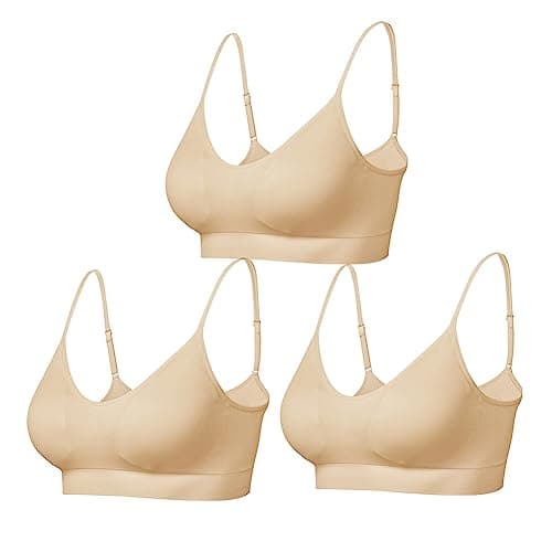 Image of Comfyin Padded Bralette for Women Straps Sleep Bras Seamless Yoga Sport Bras 3 Pack,3+Beige,XL